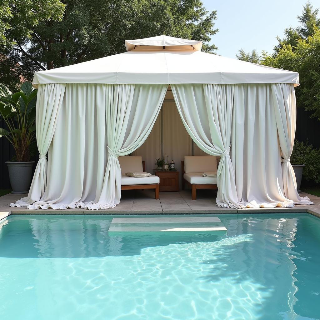 Cabana with Flowing White Curtains