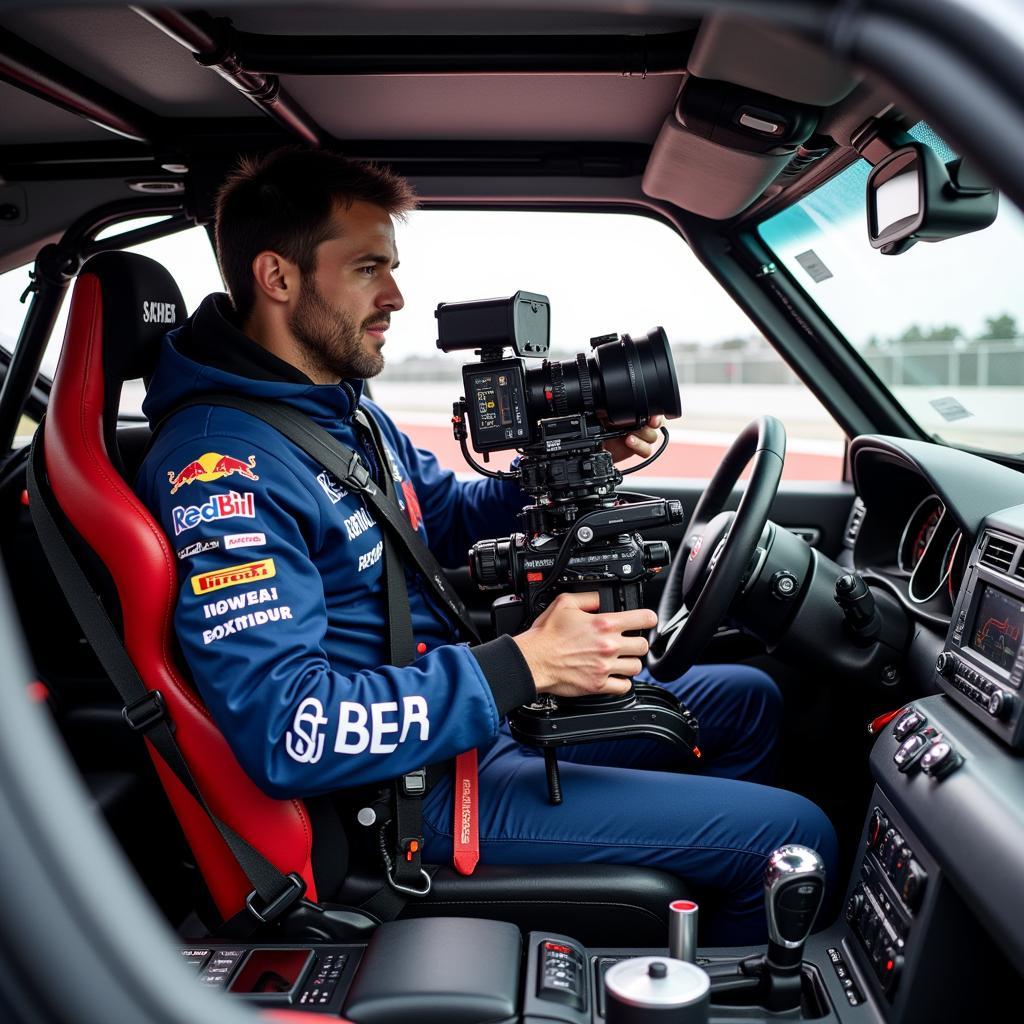 Advanced camera and stabilization equipment inside a camera race car