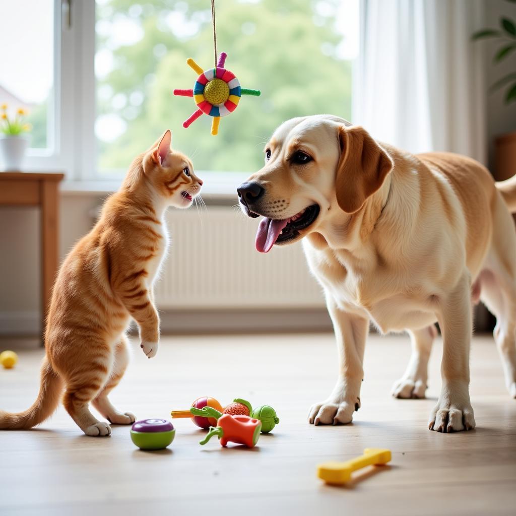 Cat and Dog Playing Together Harmoniously