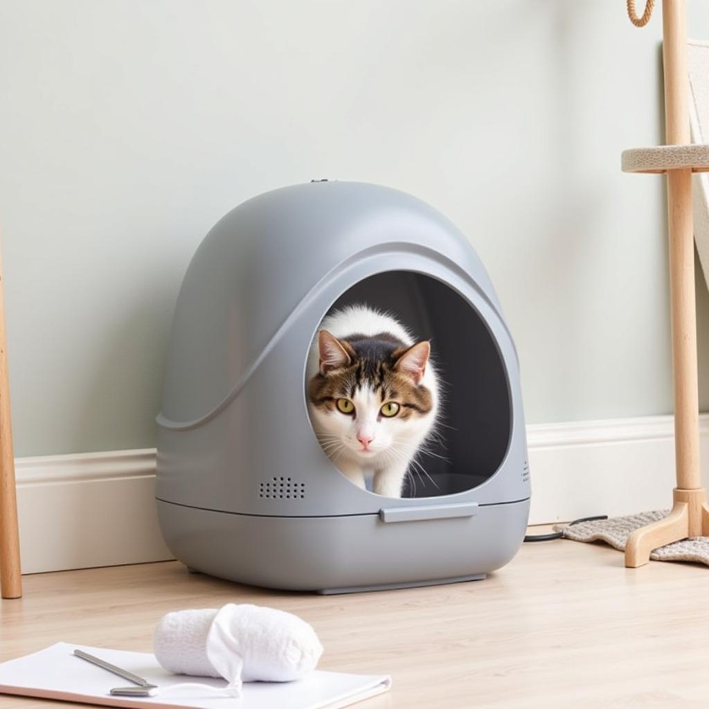 Cat Using the Catit Pixi Litter Box