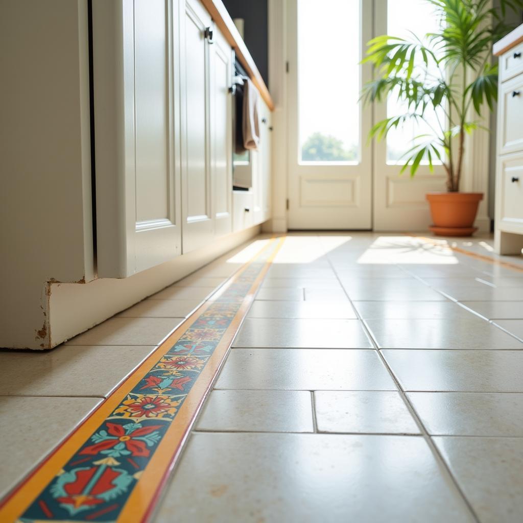 Ceramic Floor Border in a Modern Kitchen