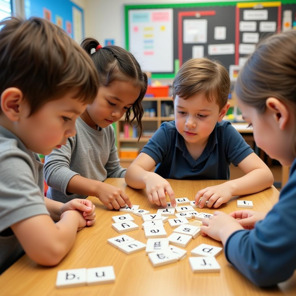 Children Using Blank Tiles in Classroom