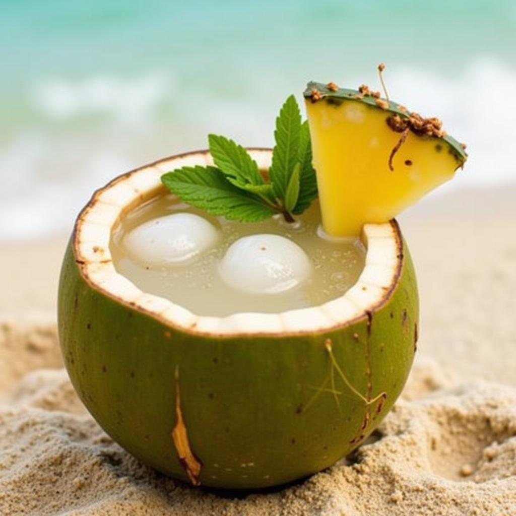 Chilled kava served in a coconut shell