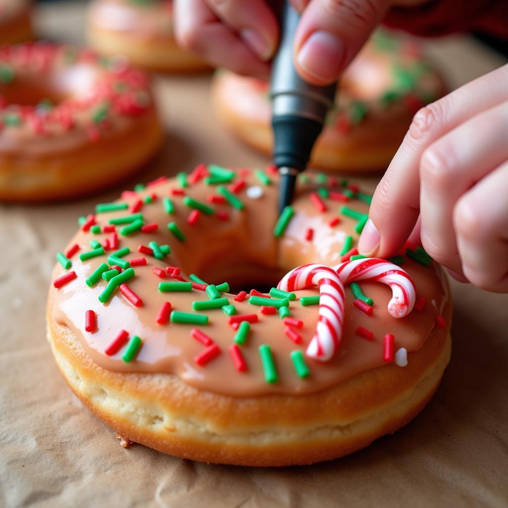 Decorating a Christmas Donut Wreath