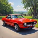 Classic Camaro Oil Painting Depicting a 1969 Camaro SS