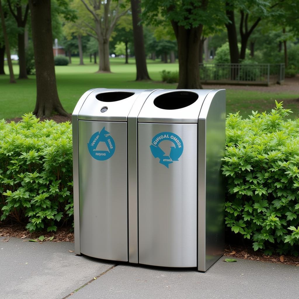 Clean, Modern Trash Can in a Park Setting