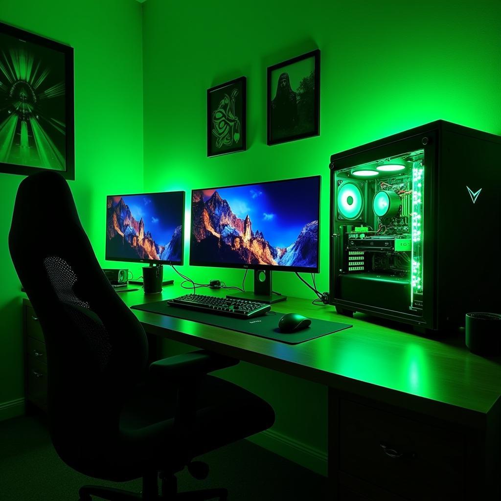 Clean PC Green Setup with Cable Management