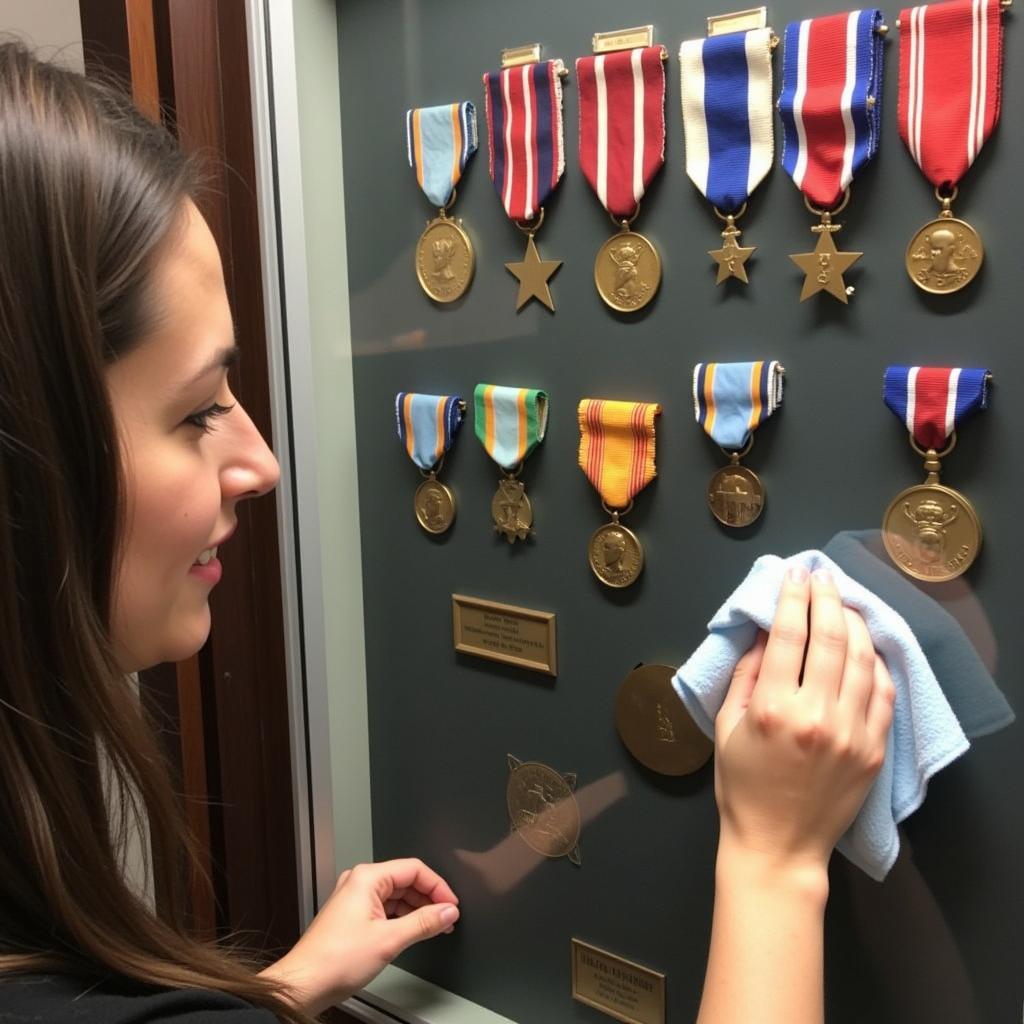 Cleaning a military display case