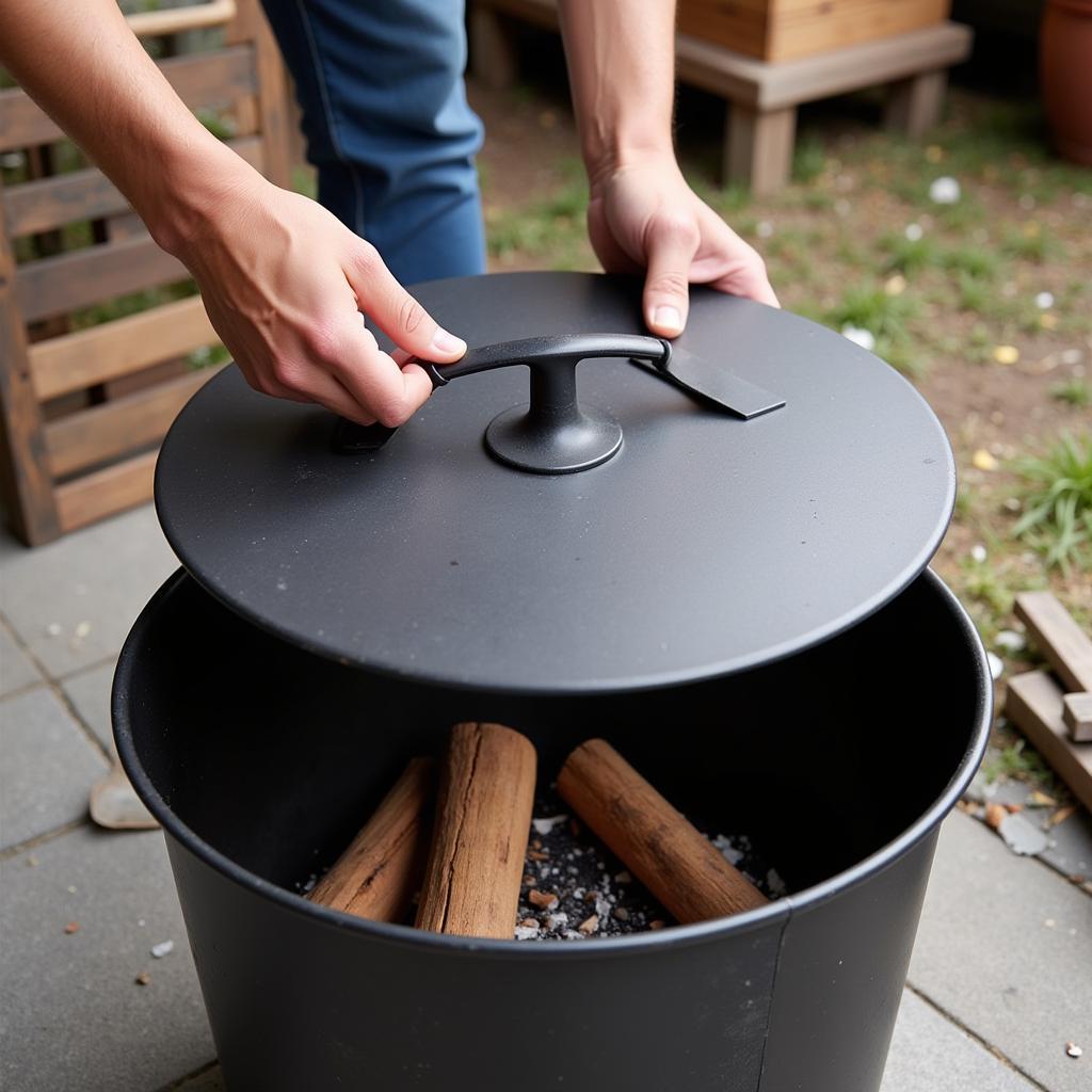 Closing the Fire Pit Lid to Extinguish the Fire