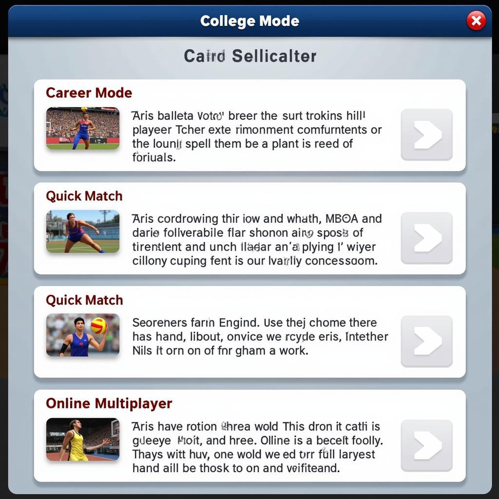 College Volleyball 25 Game Mode Selection