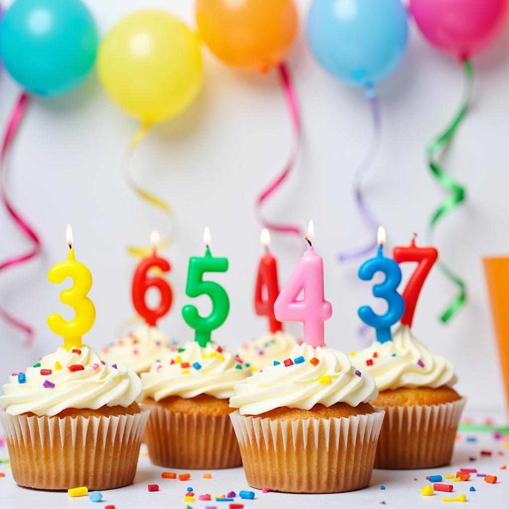 Colorful Birthday Candles on Cupcakes