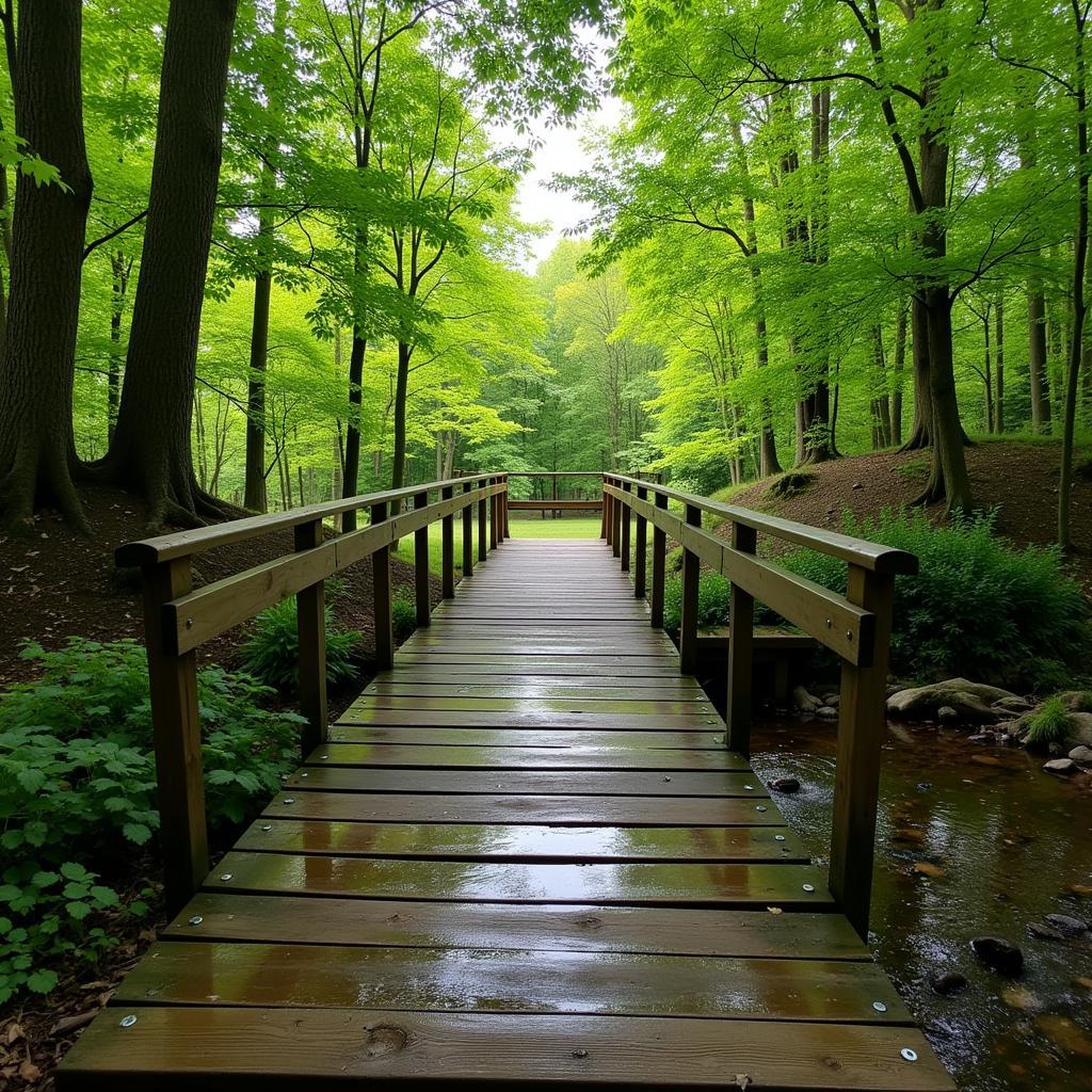 Wooden Footbridge Across a Stream in the Countryside