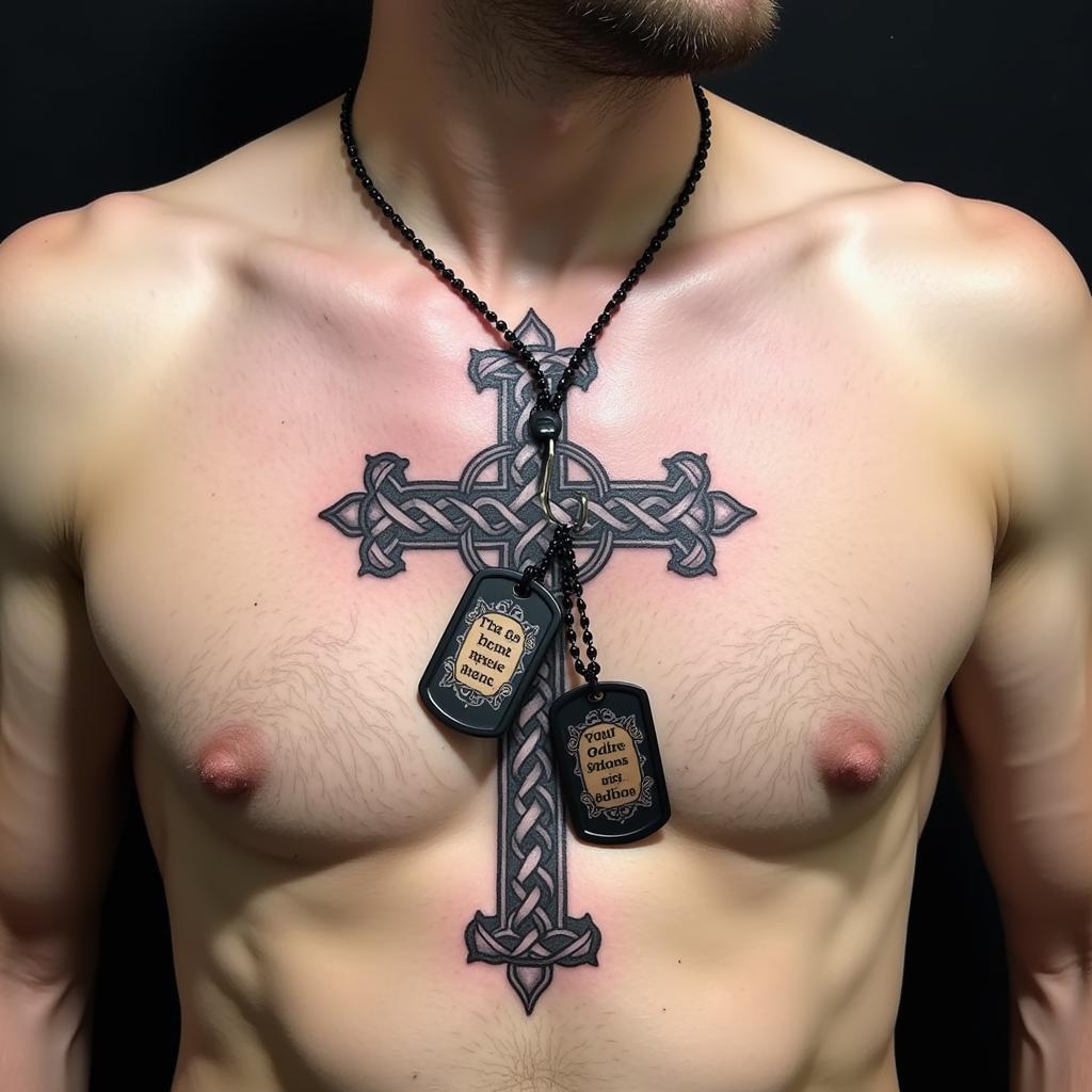 Chest Placement for a Cross and Dog Tag Tattoo