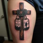 Cross Tattoo with Dog Tags: Honoring Military Service