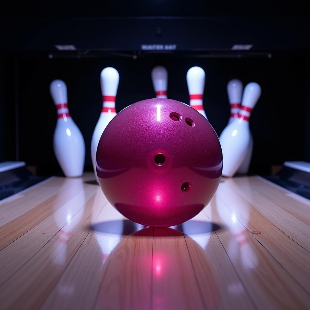 A crystal bowling ball rolling down the lane, showing a smooth and controlled hook.