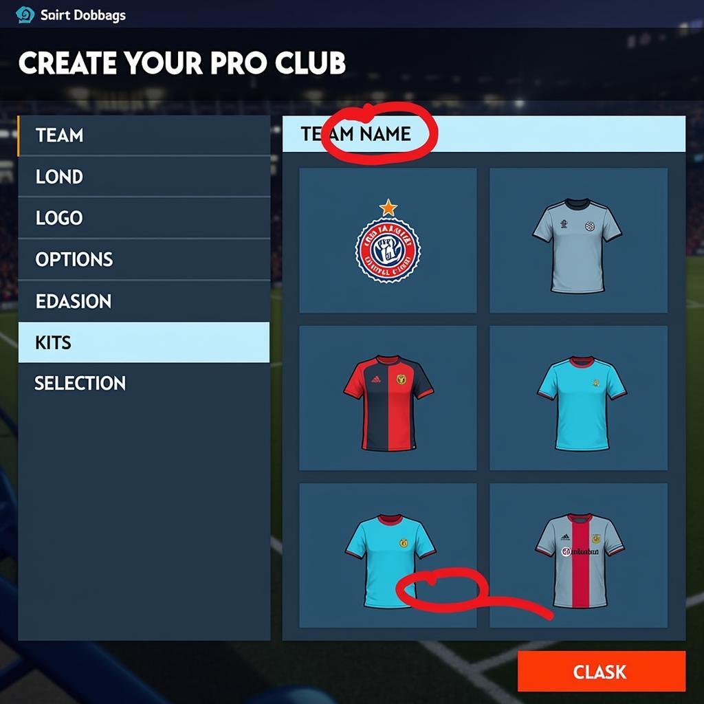 Custom Pro Club Creation Screen