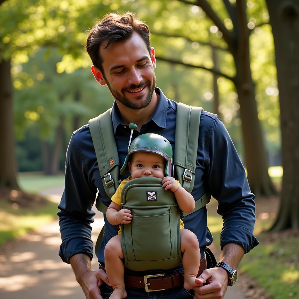 Dad Wearing Star Wars Carrier with Baby