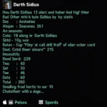 Darth Sidious’s character screen in a mod with enhanced stats