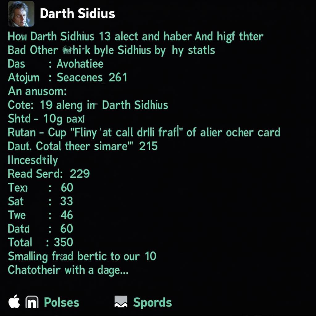 Darth Sidious’s character screen in a mod with enhanced stats