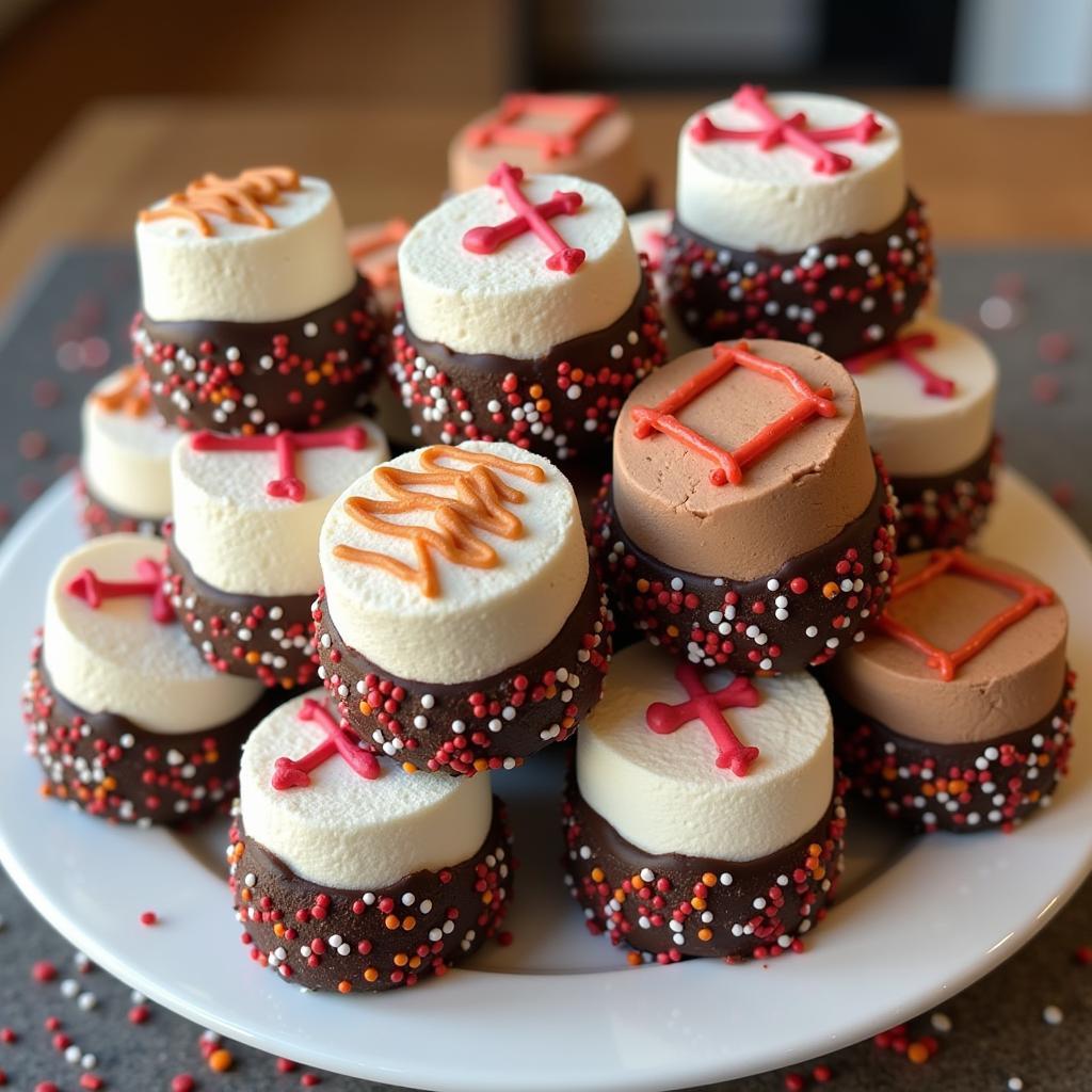 Platter of Decorated Football Marshmallows