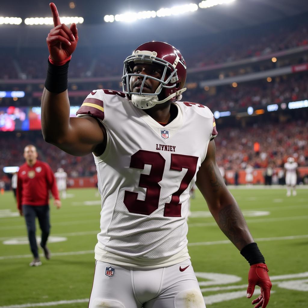 Derrick Henry celebrating a touchdown with a gesture suggesting prayer