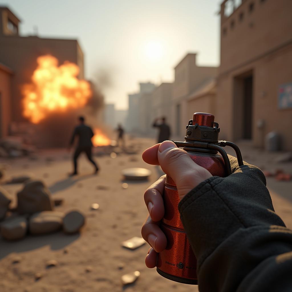 Player detonating a grenade in a game