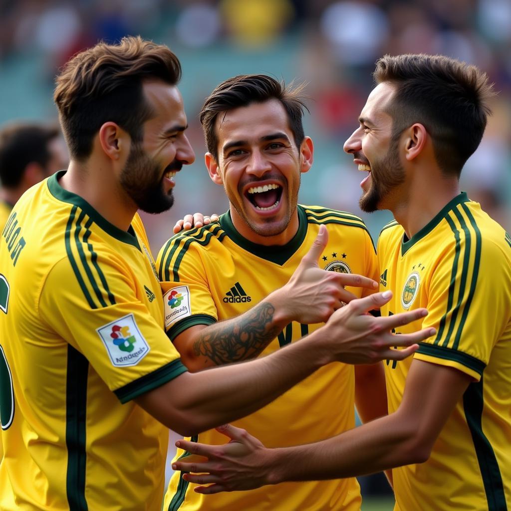 Diego Gil celebrating a goal with his teammates, showcasing his positive impact on team dynamics