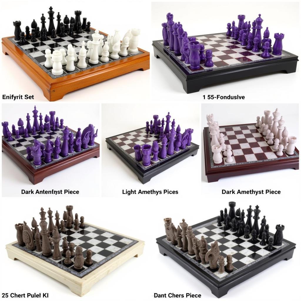 Different styles of amethyst chess sets