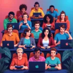 Diverse Group of Gamers Connected Online