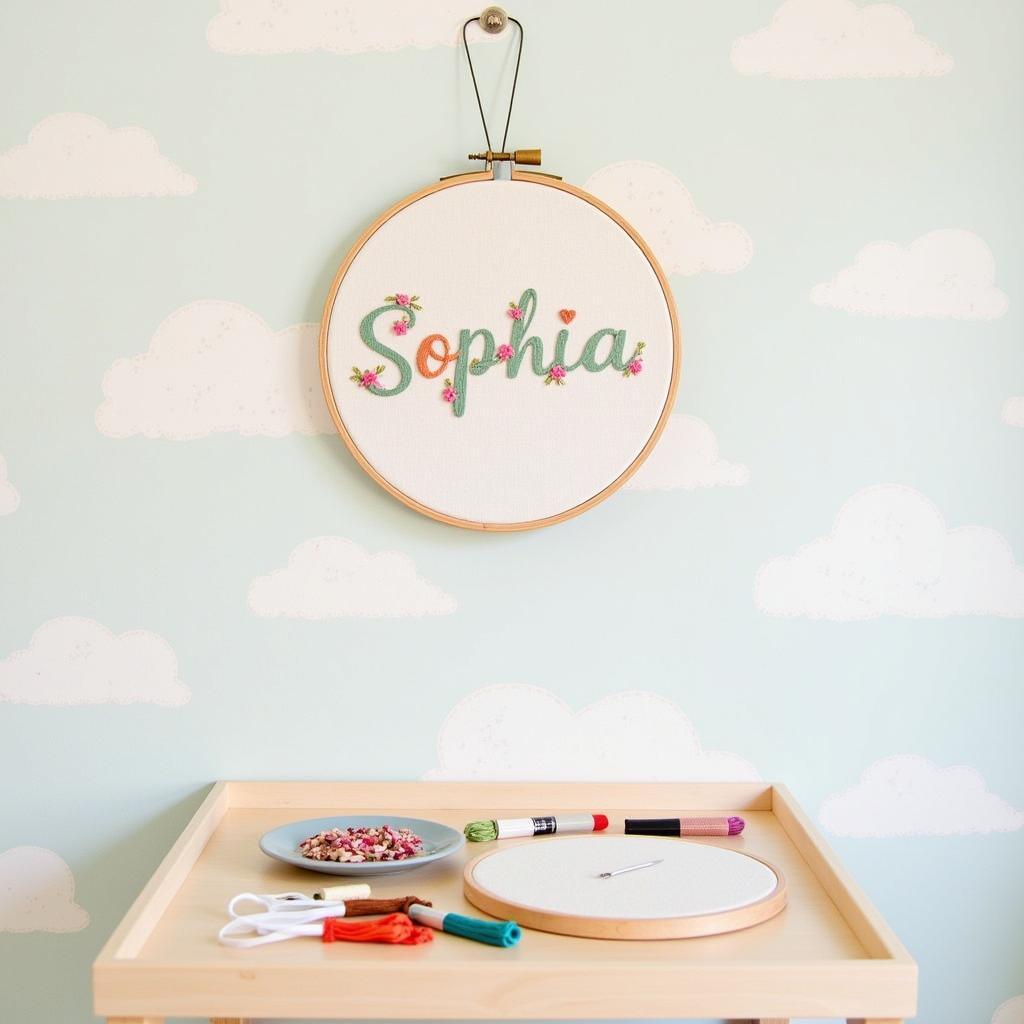 DIY Nursery Name Art with Fabric and Embroidery