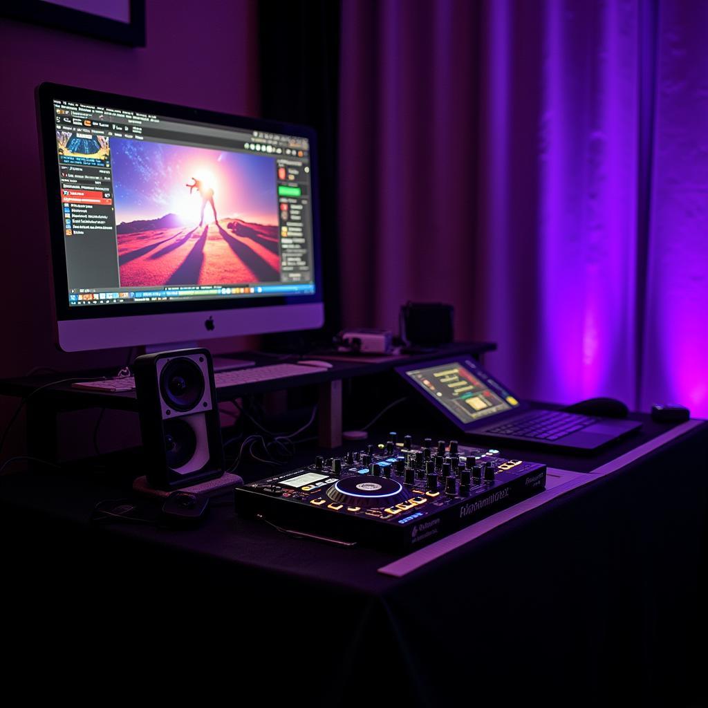 Modern DJ Booth Setup with Integrated TV Screen