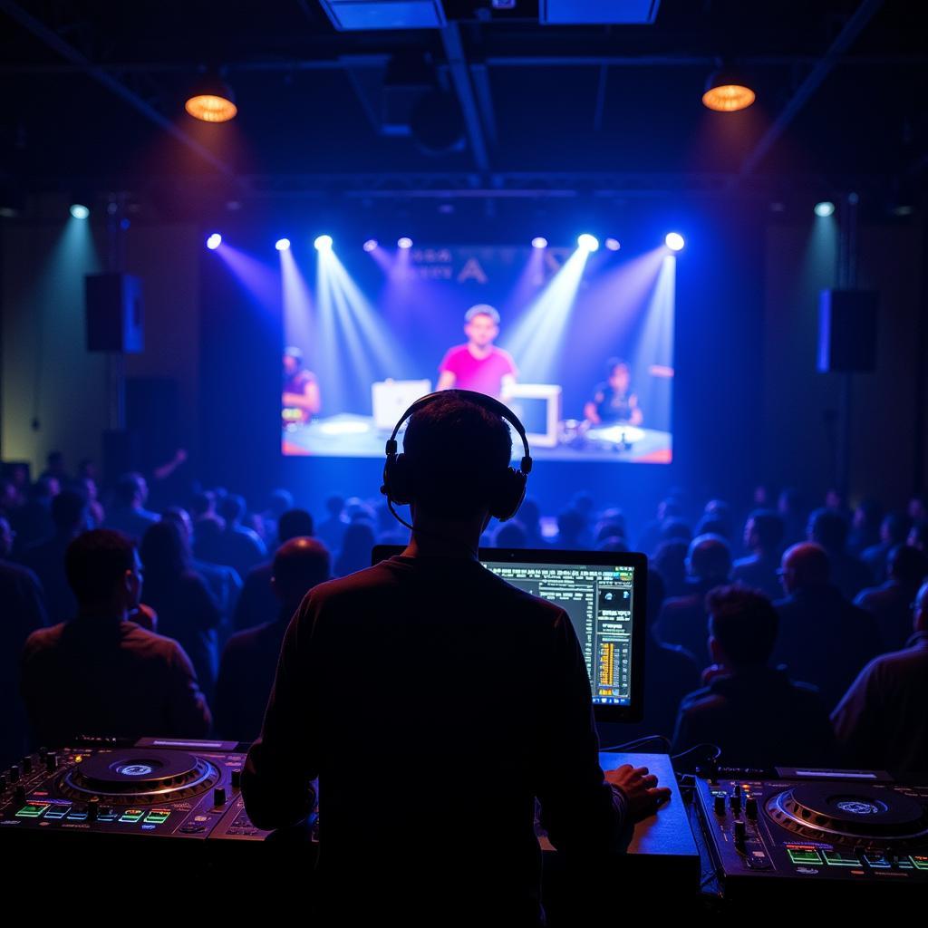 DJ Performing with a TV-Integrated Booth