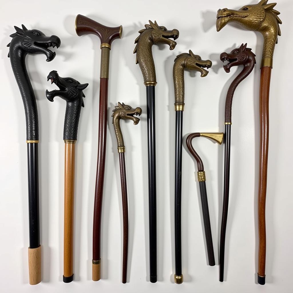 A Collection of Dragon Head Walking Sticks