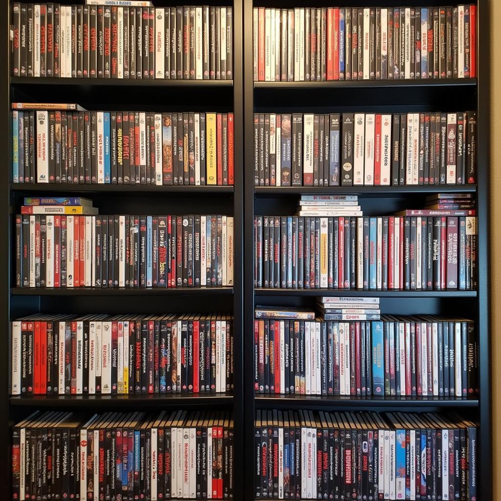 A person proudly displaying their extensive DVD collection showcasing a diverse range of genres and titles.