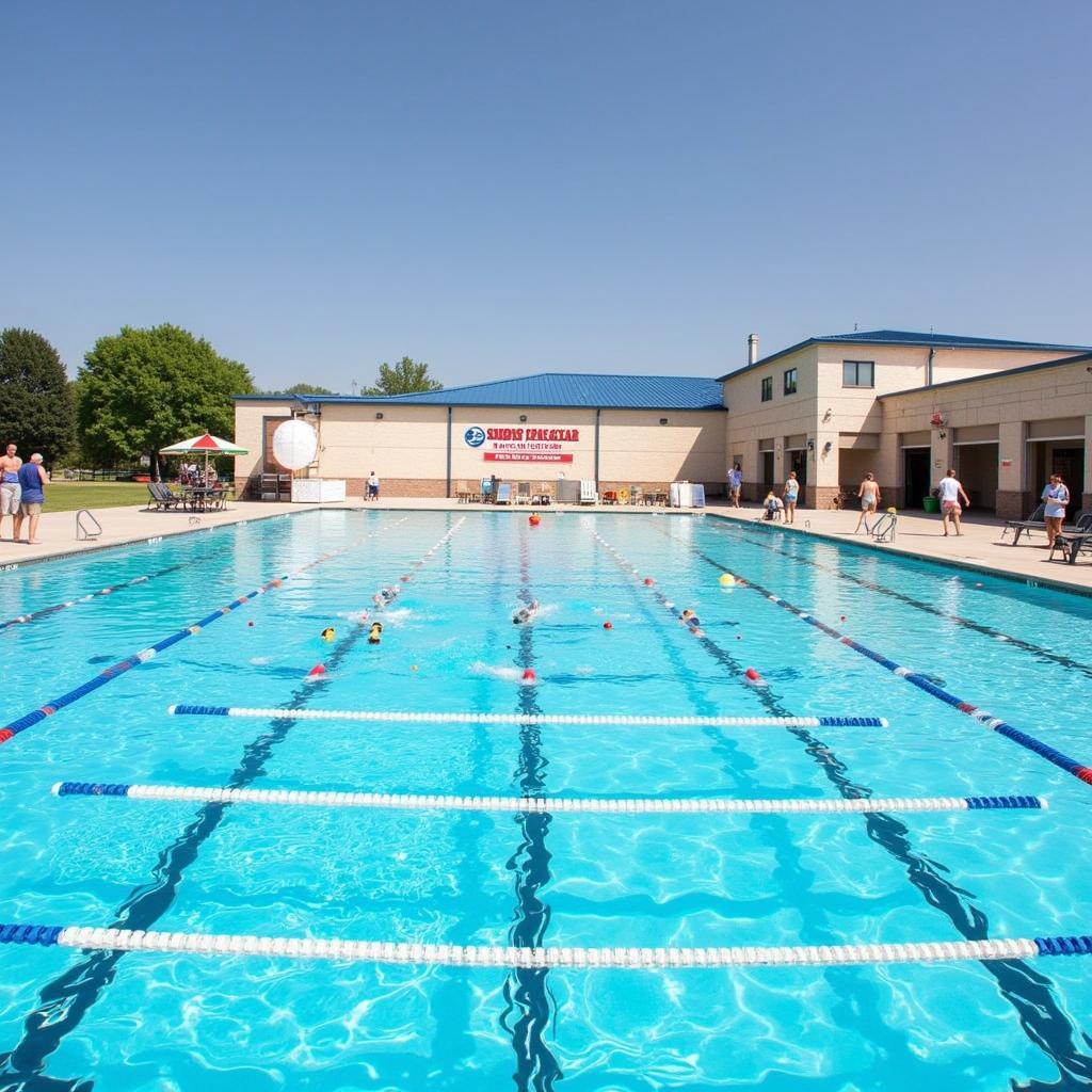 EAA Sports Complex Swimming Pool: A crystal-clear swimming pool at the EAA Sports Complex, with designated lanes for lap swimming and a separate area for recreational activities.