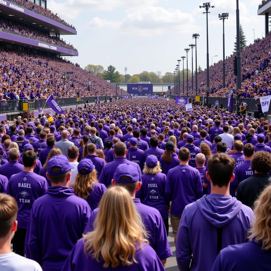 East Carolina Pirates fans participating in the Purple Walk before a game at Dowdy-Ficklen Stadium