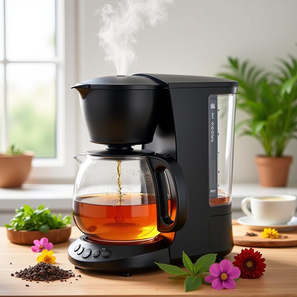 Modern electric herb tea maker with a glass carafe