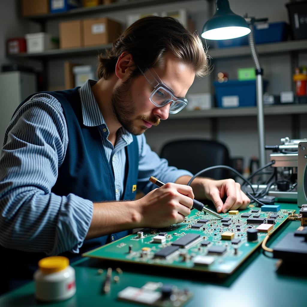 Electronics Engineer Working on a Circuit Board