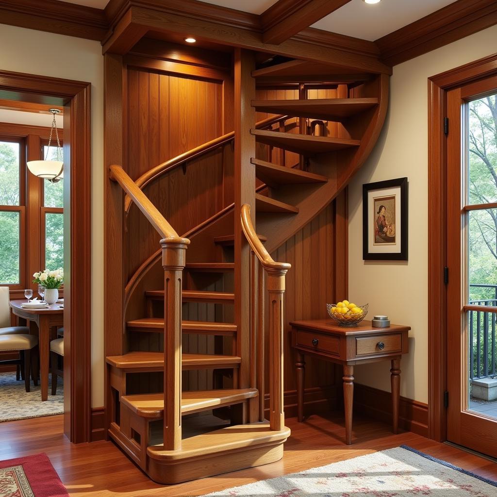 Traditional Home with Wooden Enclosed Spiral Staircase