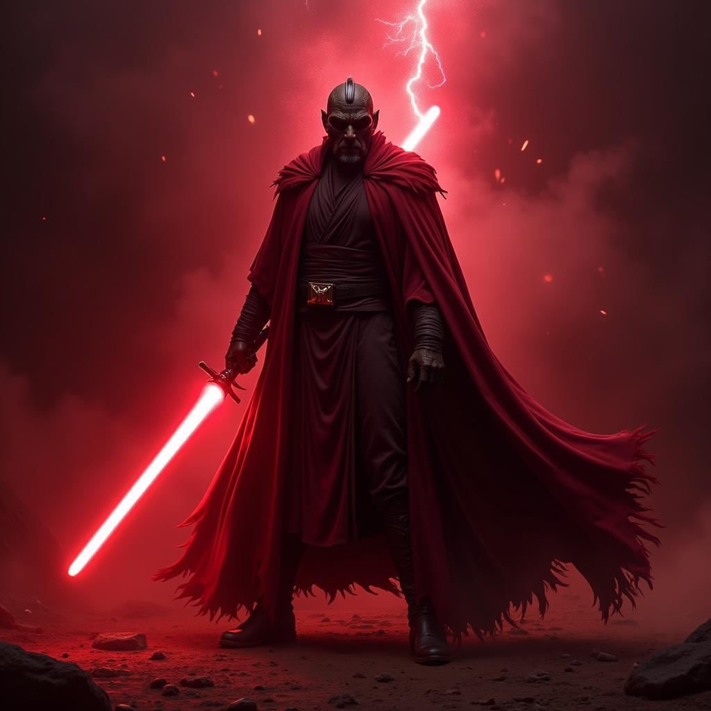 Exar Kun wielding his double-bladed lightsaber