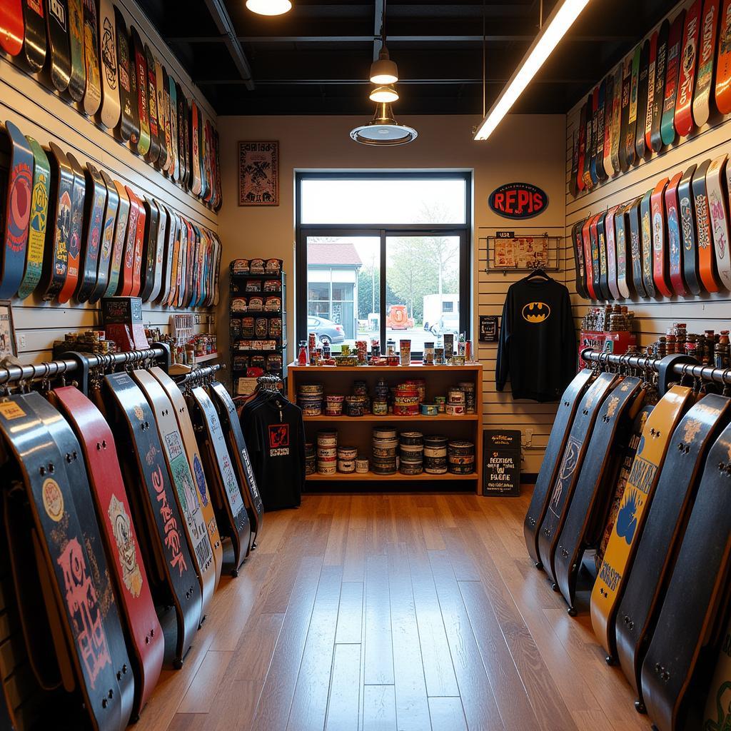 Extreme Skate Shop Interior with Decks and Apparel Display