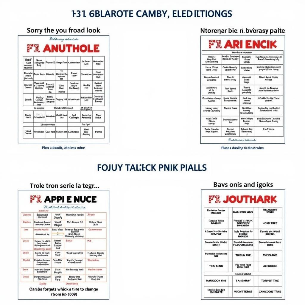 Examples of F1 Bingo Cards