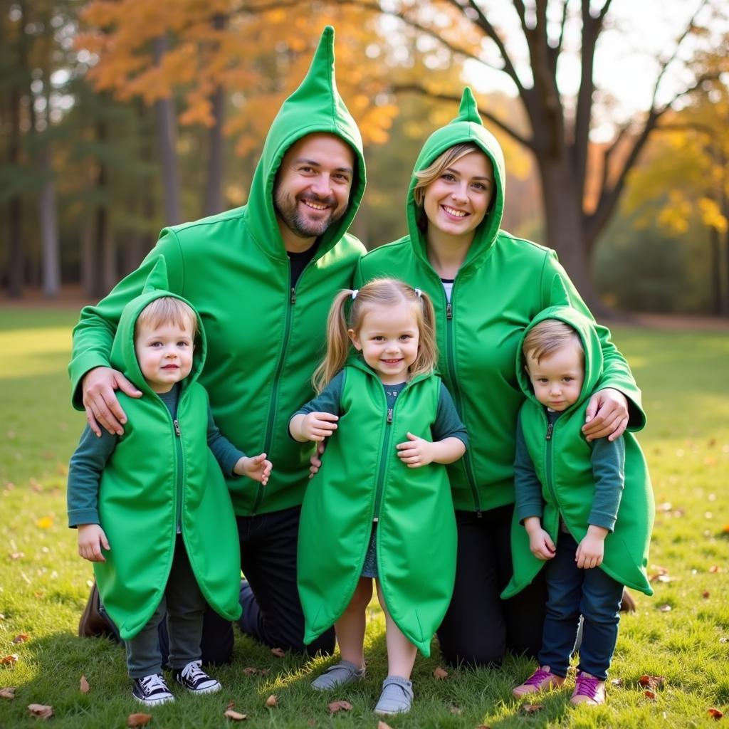 Family in Pea Pod Costumes