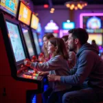 Family Playing Arcade Games