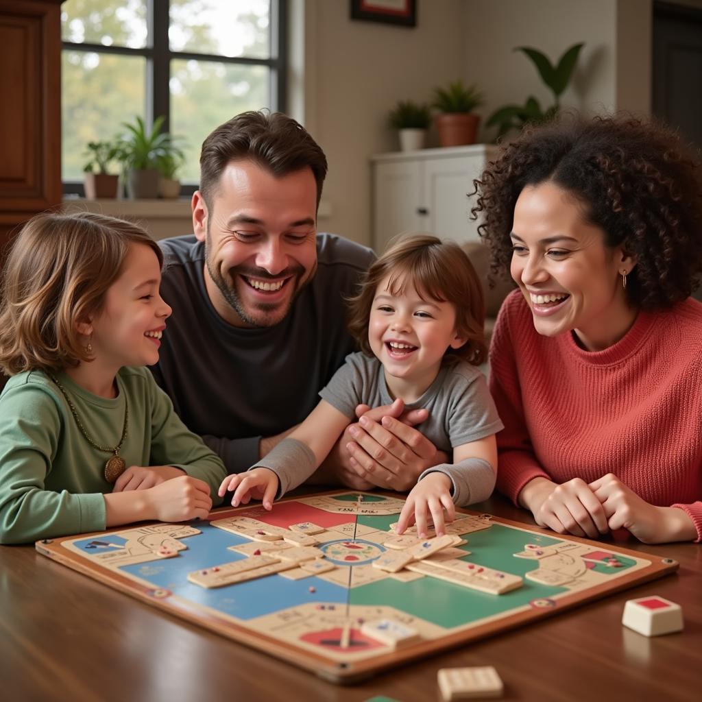 Family Playing a Vintage Hasbro Game