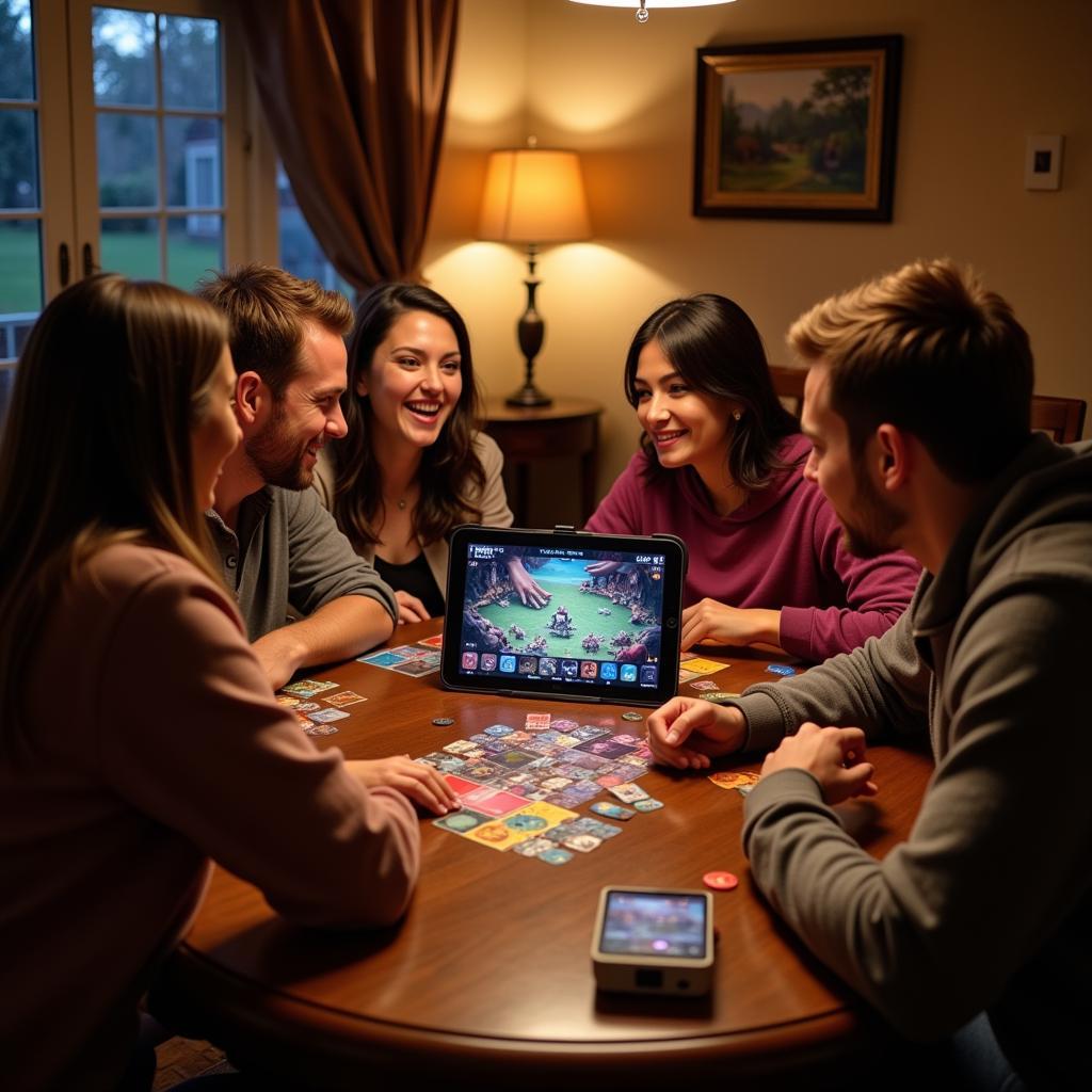 Fans Discussing Game Strategies Over Dinner