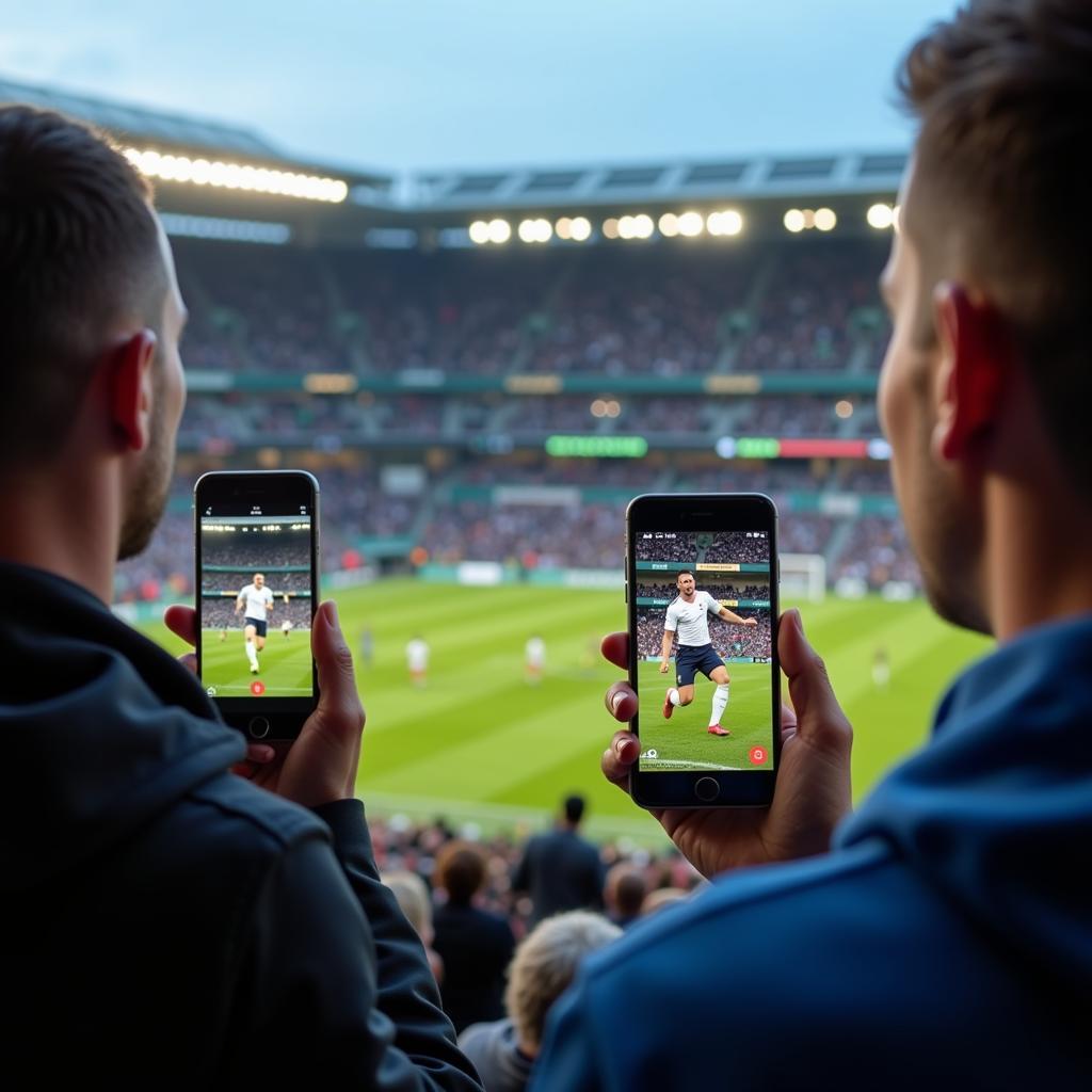 Fans Engaging with AR App During Game