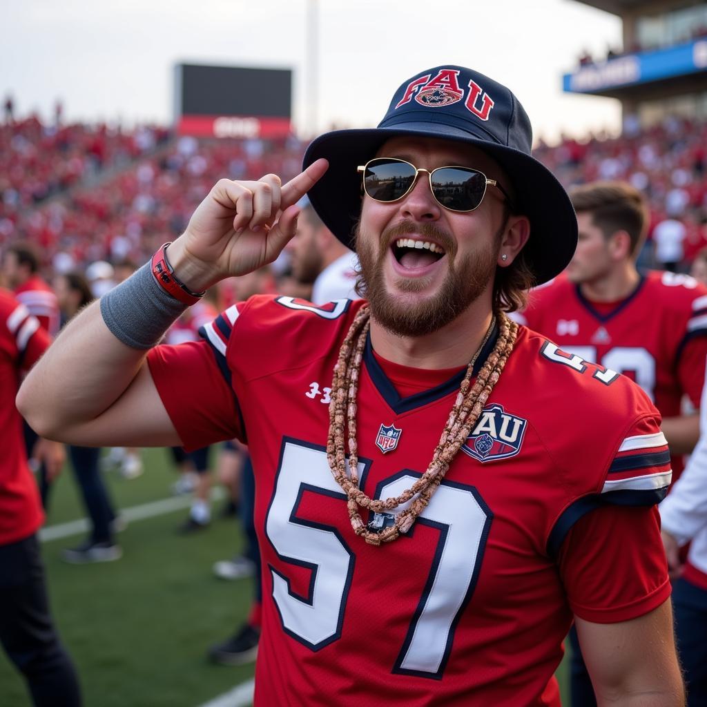 FAU Football Fan Wearing a Jersey and Hat