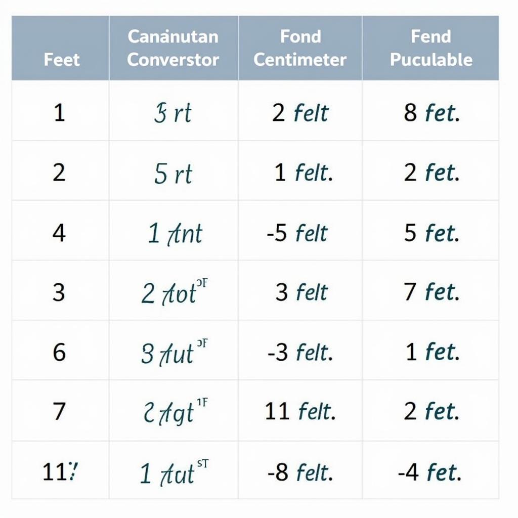 Feet to CM Conversion Table