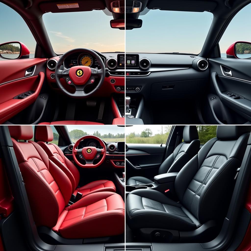 Comparison of the luxurious Ferrari SUV interior with the practical Mazda SUV interior.